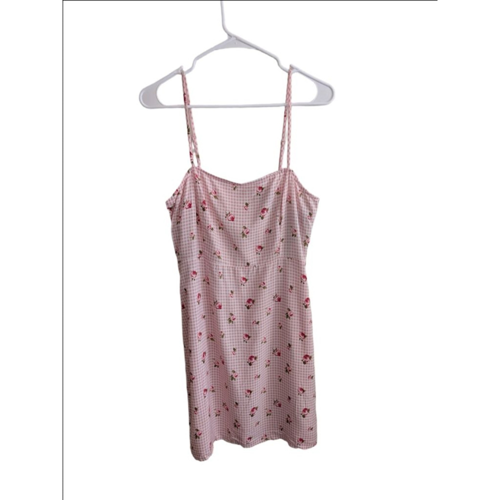 Women's FOREVER 21 Pink & White Gingham Floral Mini Dress, Size L - Picture 2 of 5